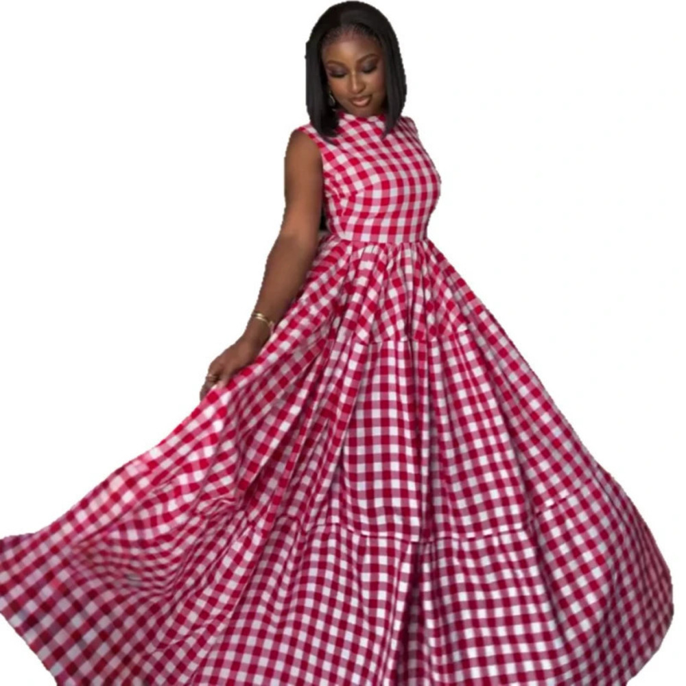 ZARA African Fashion High Waist Plaid Tank Maxi Dress Summer - Picture 4 of 5